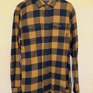 Vans Men's Navy and Mustard Plaid Shirt